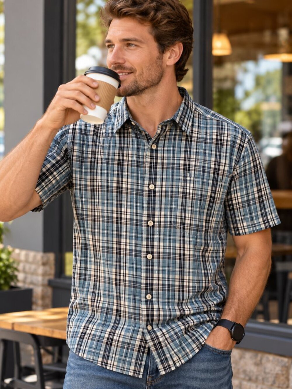 NORTH FACE MENS BUTTON DOWN PLAID SHIRT (XL)